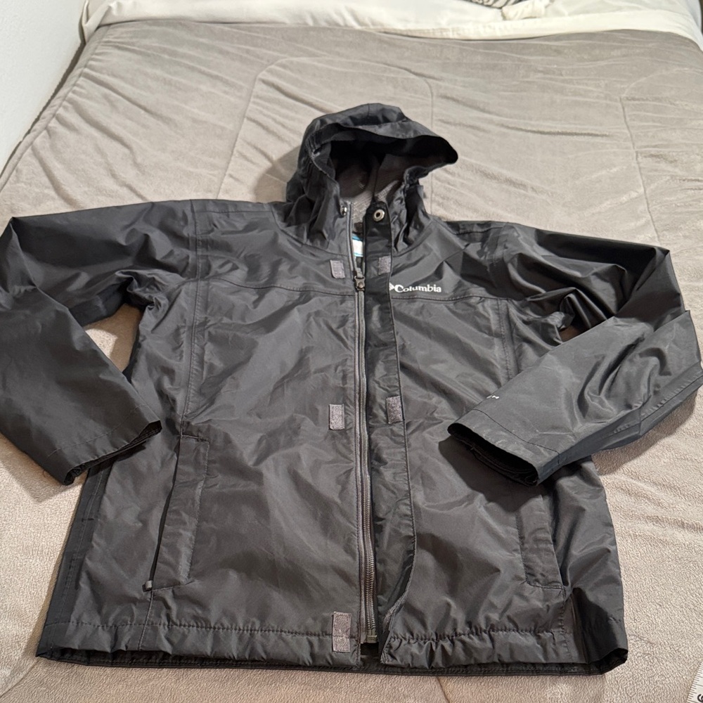 Columbia kids boys Black Hooded rain windbreaker hiking Jacket Sz M 10/12